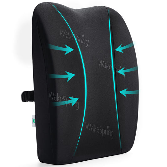 WakeSpring Lumbar Support Memory Foam Back Cushion – Breathable, Non-Slip & Removable Cover