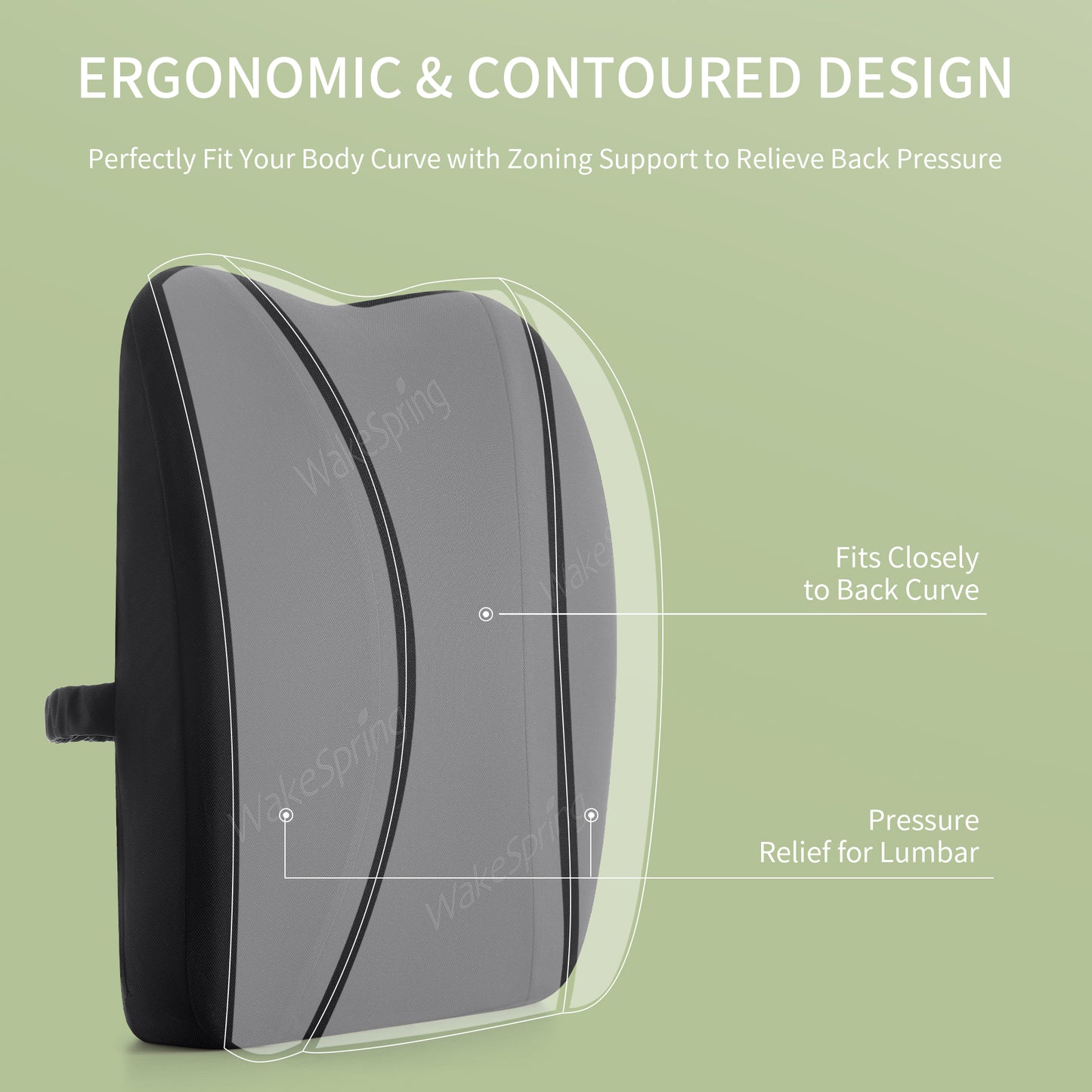 WakeSpring Lumbar Support Memory Foam Back Cushion – Breathable, Non-Slip & Removable Cover