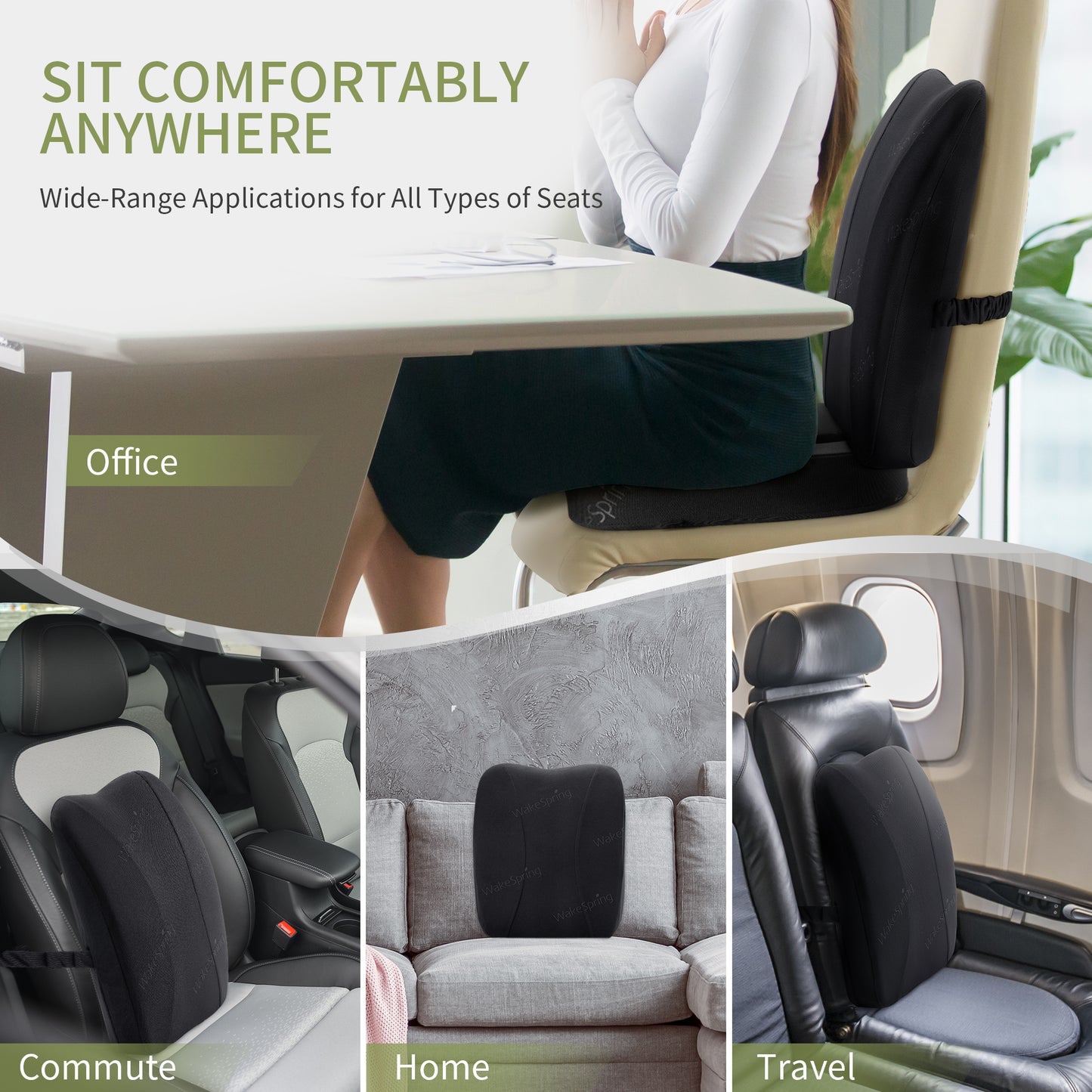 WakeSpring Lumbar Support Memory Foam Back Cushion – Breathable, Non-Slip & Removable Cover