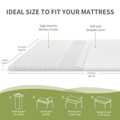 WakeSpring 7-Zone Support Memory Foam Mattress Topper Non-Slip Design with Washable Cover