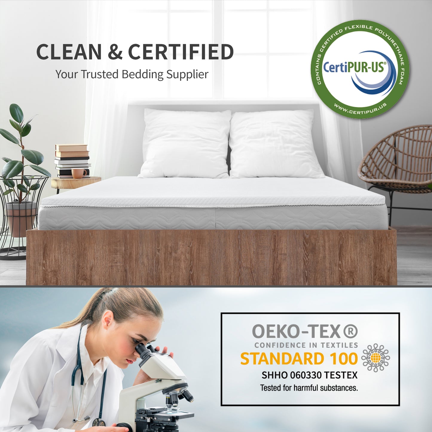 WakeSpring 7-Zone Support Memory Foam Mattress Topper Non-Slip Design with Washable Cover